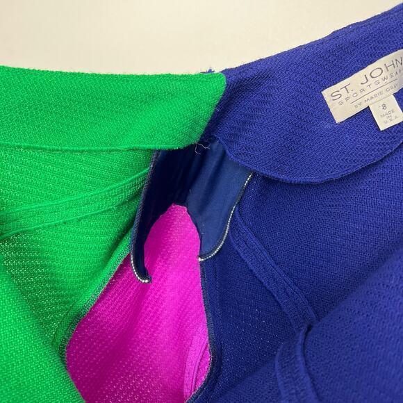 St. John Knit Blazer Double Breasted Color-Block Chain Accent Gold Buttons | 8 - Picture 13 of 15